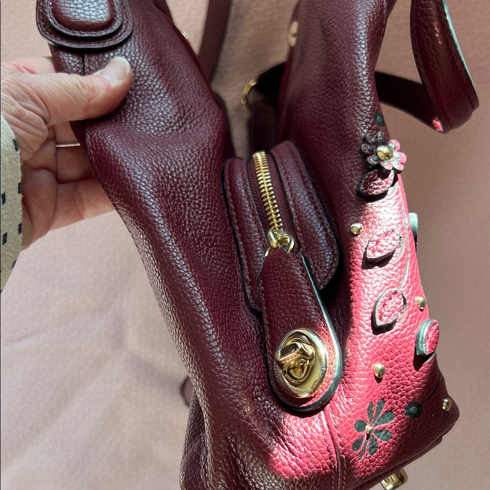 Coach Maroon Edie Floral Embellished Shoulder Bag - Picture 9 of 9